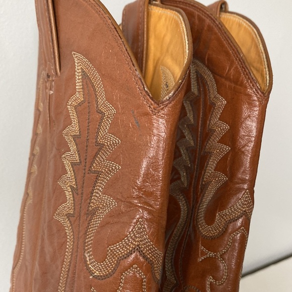VINTAGE Justin brown cognac leather western cowboy boots - Picture 8 of 10